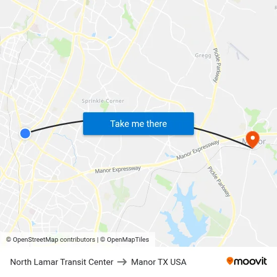 North Lamar Transit Center to Manor TX USA map
