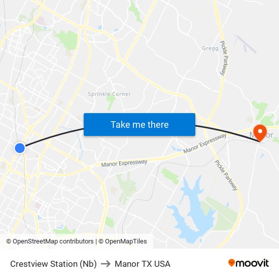 Crestview Station (Nb) to Manor TX USA map