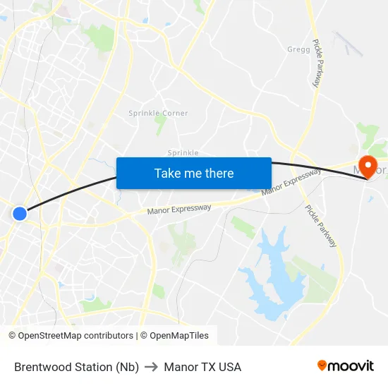 Brentwood Station (Nb) to Manor TX USA map