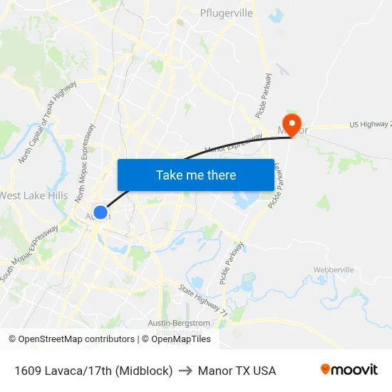 1609 Lavaca/17th (Midblock) to Manor TX USA map