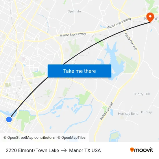 2220 Elmont/Town Lake to Manor TX USA map