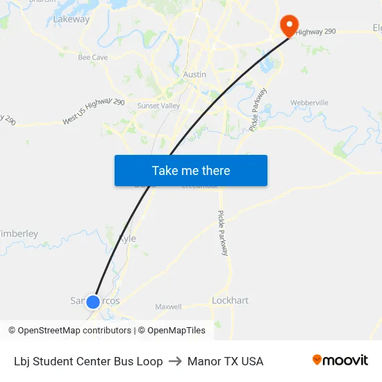 Lbj Student Center Bus Loop to Manor TX USA map