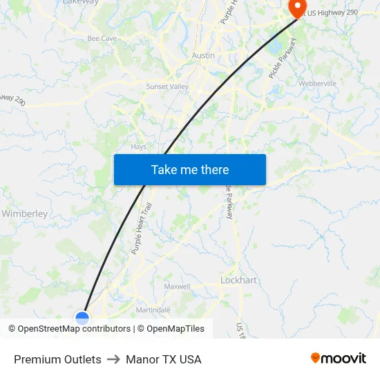 Premium Outlets to Manor TX USA map