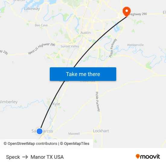 Speck to Manor TX USA map