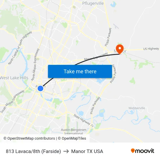 813 Lavaca/8th (Farside) to Manor TX USA map