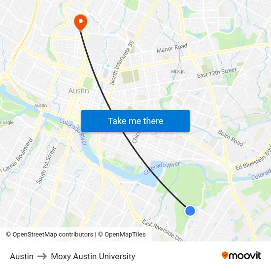 Austin to Moxy Austin University map
