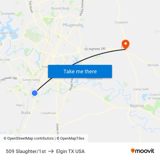 509 Slaughter/1st to Elgin TX USA map