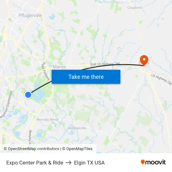Expo Center Park & Ride to Elgin TX USA map