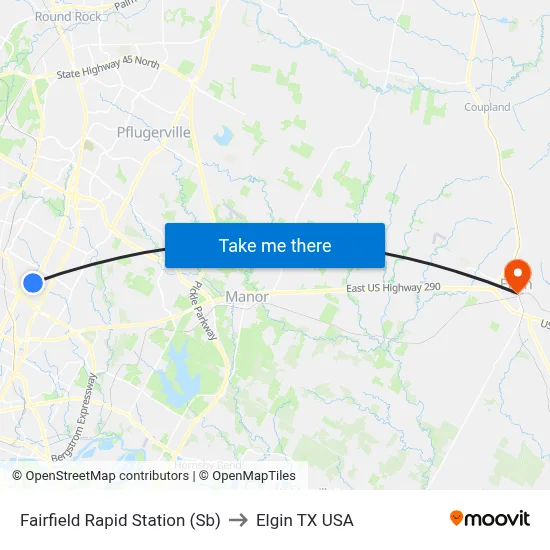 Fairfield Rapid  Station (Sb) to Elgin TX USA map