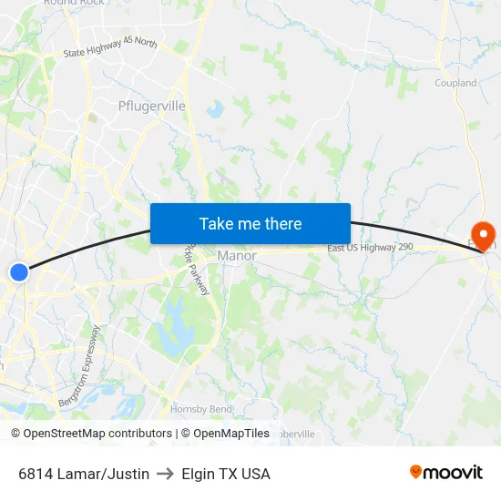 6814 Lamar/Justin to Elgin TX USA map