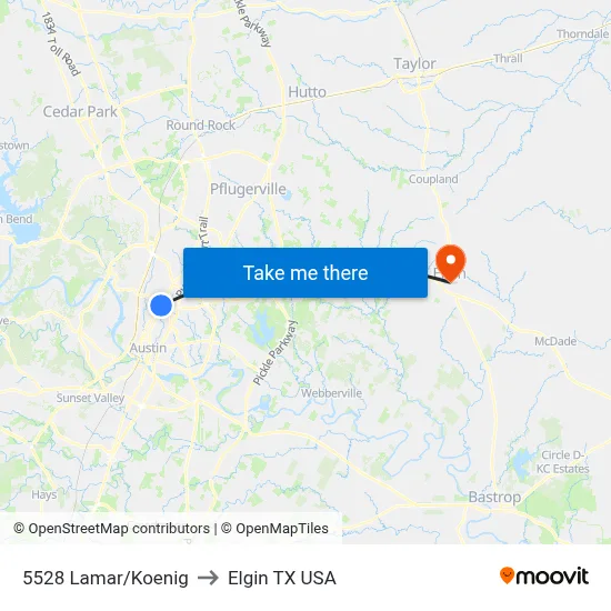 5528 Lamar/Koenig to Elgin TX USA map
