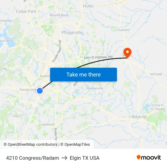 4210 Congress/Radam to Elgin TX USA map