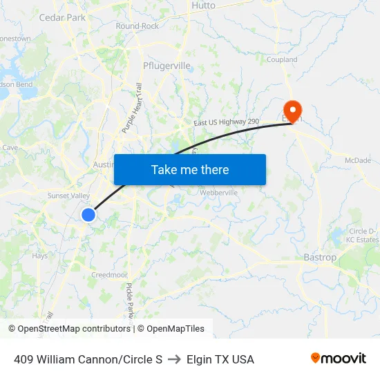 409 William Cannon/Circle S to Elgin TX USA map