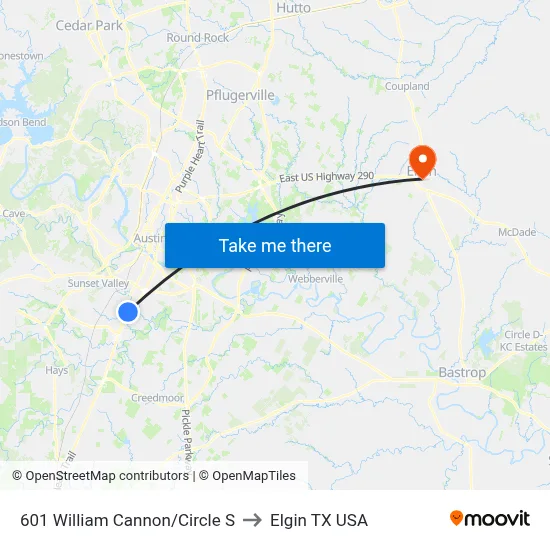 601 William Cannon/Circle S to Elgin TX USA map