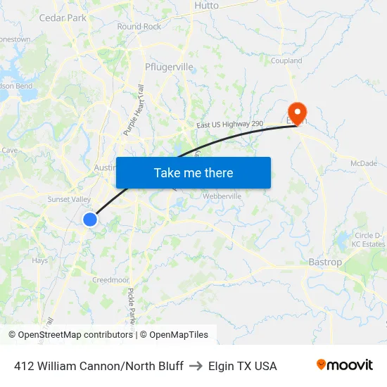 412 William Cannon/North Bluff to Elgin TX USA map