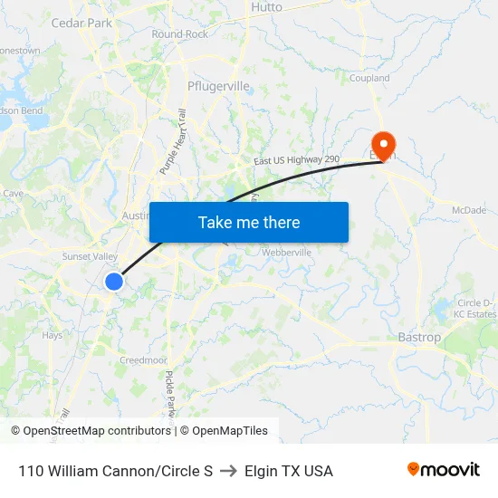 110 William Cannon/Circle S to Elgin TX USA map