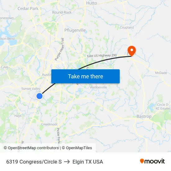 6319 Congress/Circle S to Elgin TX USA map
