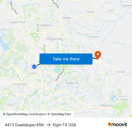4413 Guadalupe/45th to Elgin TX USA map
