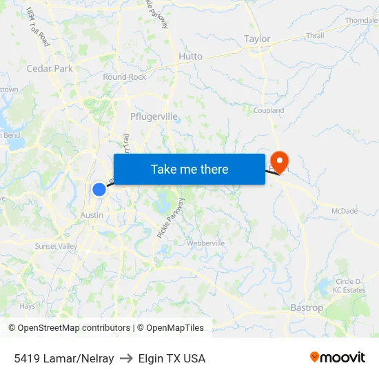 5419 Lamar/Nelray to Elgin TX USA map