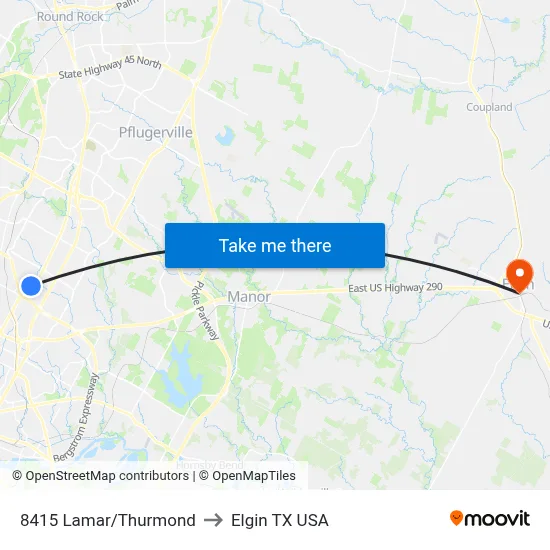 8415 Lamar/Thurmond to Elgin TX USA map