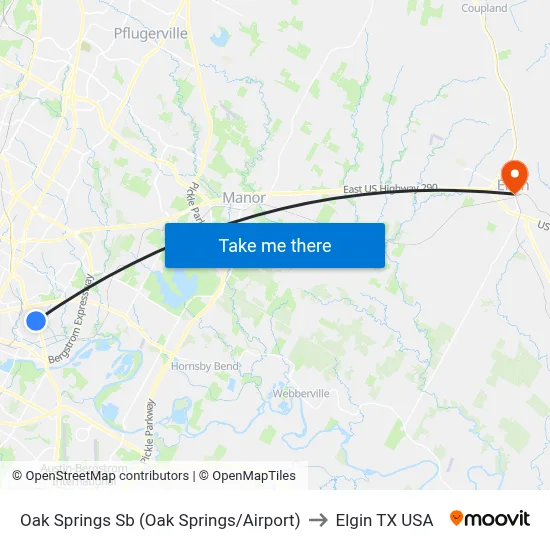 Oak Springs Sb (Oak Springs/Airport) to Elgin TX USA map