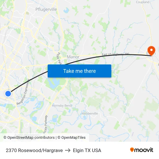 2370 Rosewood/Hargrave to Elgin TX USA map