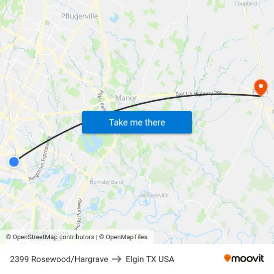 2399 Rosewood/Hargrave to Elgin TX USA map