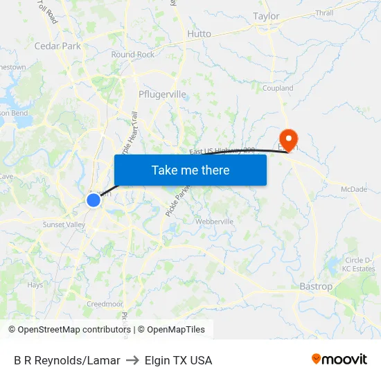 B R Reynolds/Lamar to Elgin TX USA map