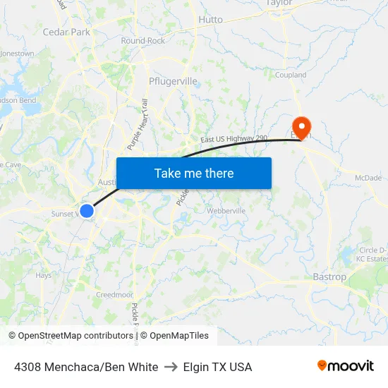 4308 Menchaca/Ben White to Elgin TX USA map