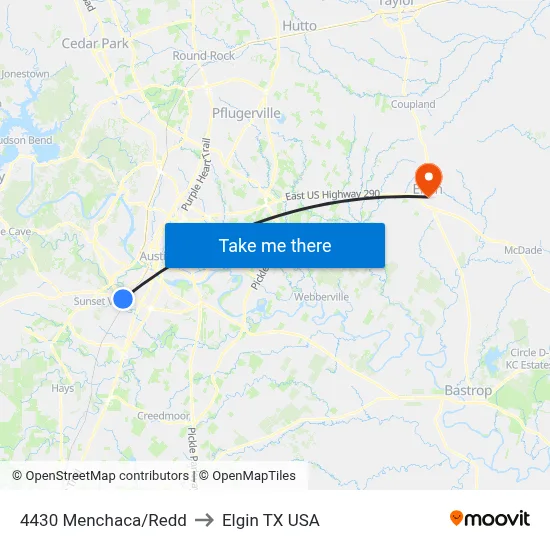 4430 Menchaca/Redd to Elgin TX USA map