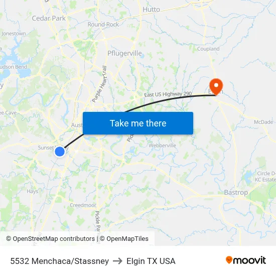 5532 Menchaca/Stassney to Elgin TX USA map