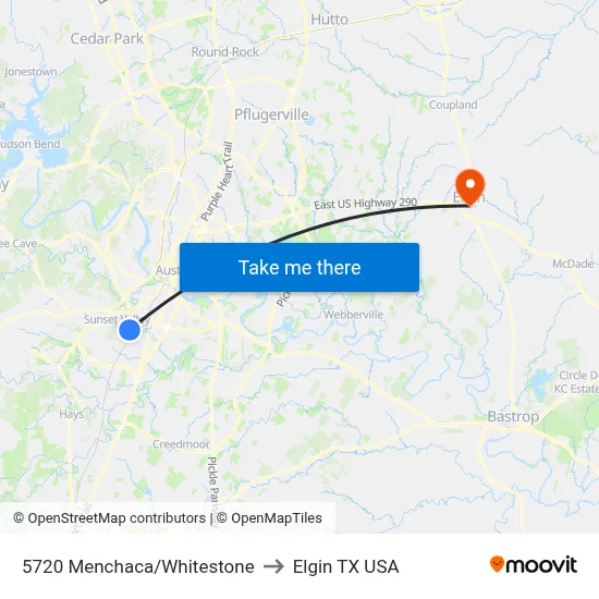 5720 Menchaca/Whitestone to Elgin TX USA map
