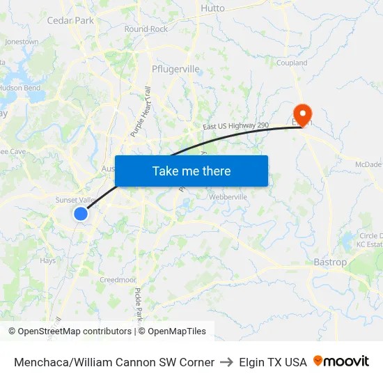 Menchaca/William Cannon SW Corner to Elgin TX USA map