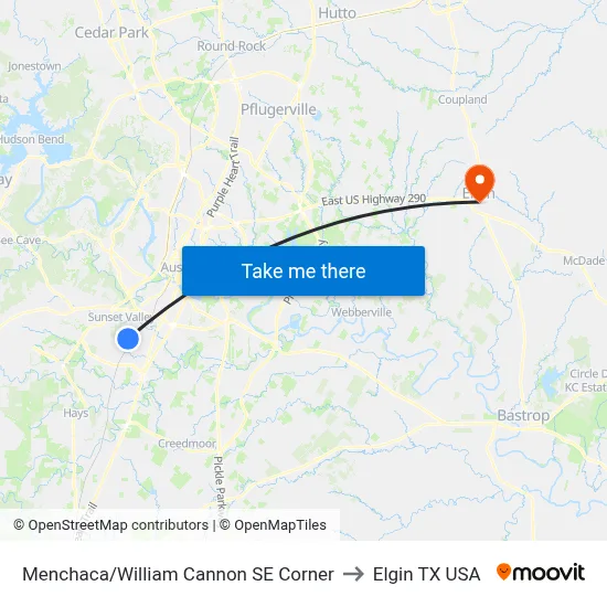Menchaca/William Cannon SE Corner to Elgin TX USA map