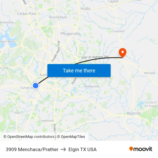 3909 Menchaca/Prather to Elgin TX USA map
