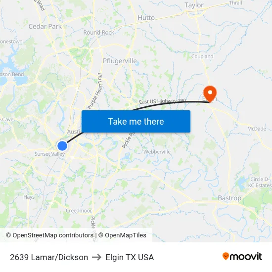 2639 Lamar/Dickson to Elgin TX USA map