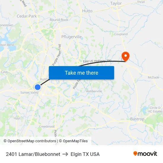 2401 Lamar/Bluebonnet to Elgin TX USA map