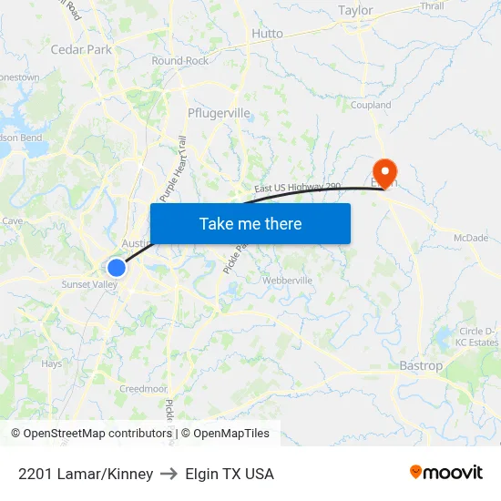 2201 Lamar/Kinney to Elgin TX USA map