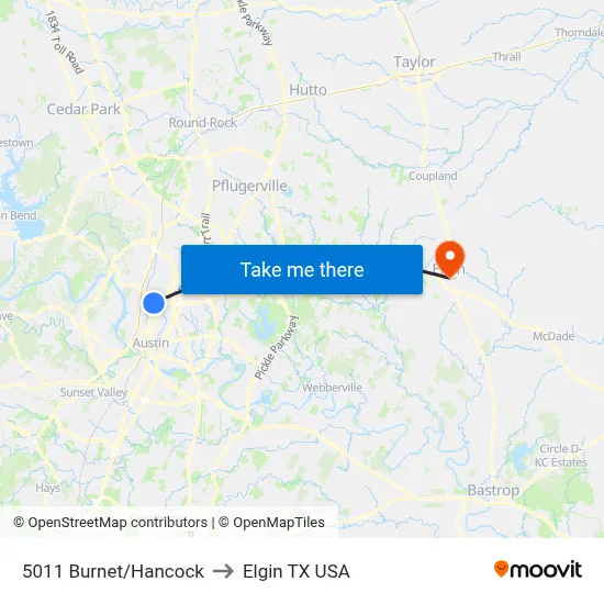 5011 Burnet/Hancock to Elgin TX USA map