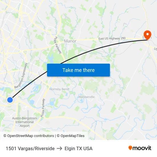 1501 Vargas/Riverside to Elgin TX USA map