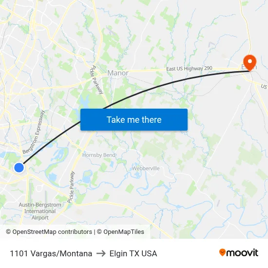 1101 Vargas/Montana to Elgin TX USA map