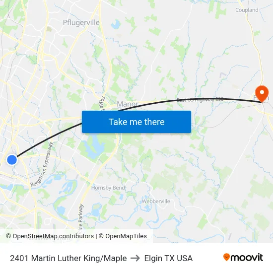 2401 Martin Luther King/Maple to Elgin TX USA map