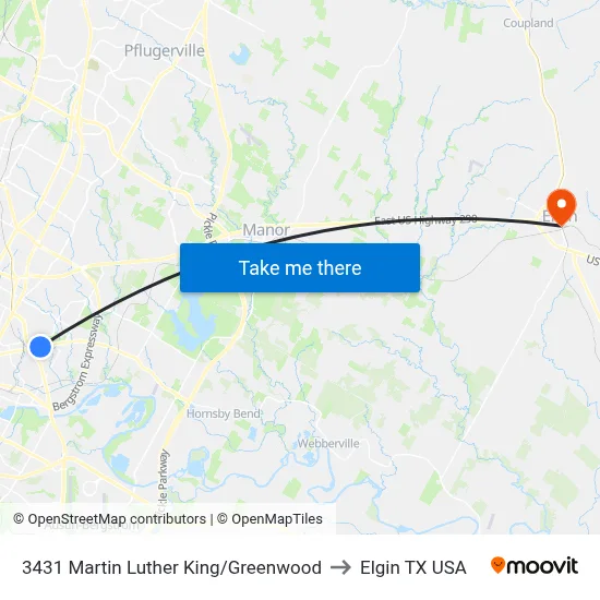 3431 Martin Luther King/Greenwood to Elgin TX USA map