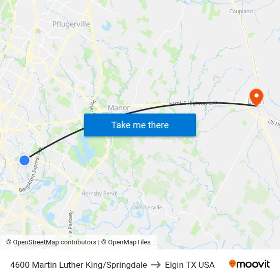 4600 Martin Luther King/Springdale to Elgin TX USA map