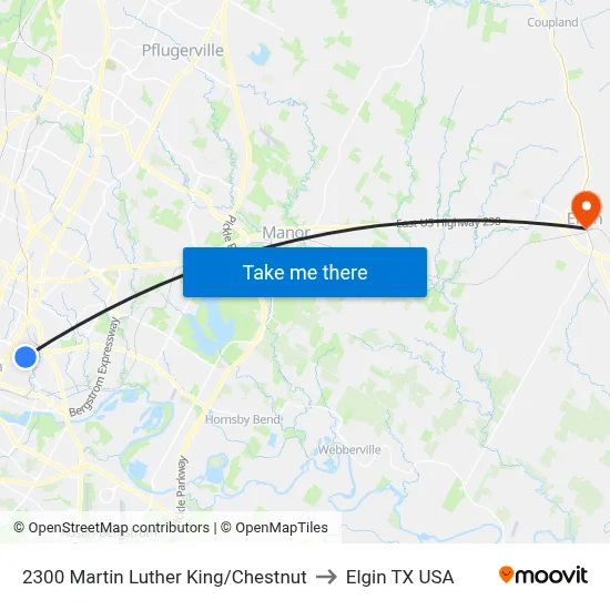 2300 Martin Luther King/Chestnut to Elgin TX USA map