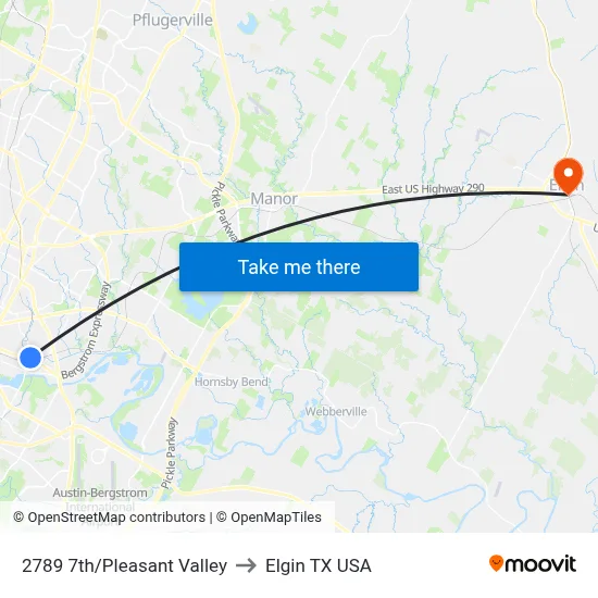 2789 7th/Pleasant Valley to Elgin TX USA map