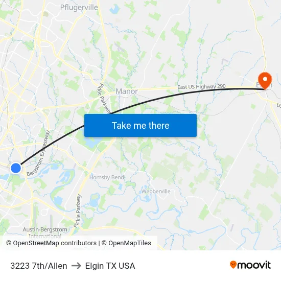 3223 7th/Allen to Elgin TX USA map
