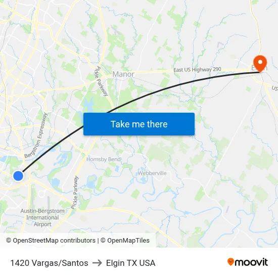 1420 Vargas/Santos to Elgin TX USA map