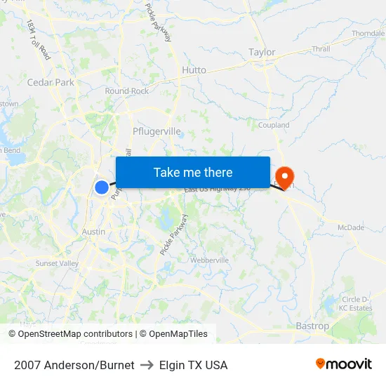 2007 Anderson/Burnet to Elgin TX USA map