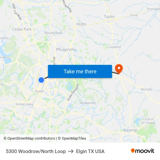 5300 Woodrow/North Loop to Elgin TX USA map